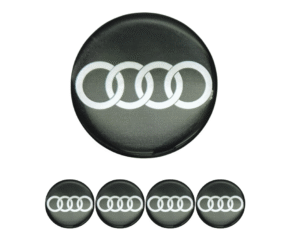 Emblematy AUDI Dekielki 55mm 60mm 4 szt Przyklejane, 3D Aluminiowe 9 14