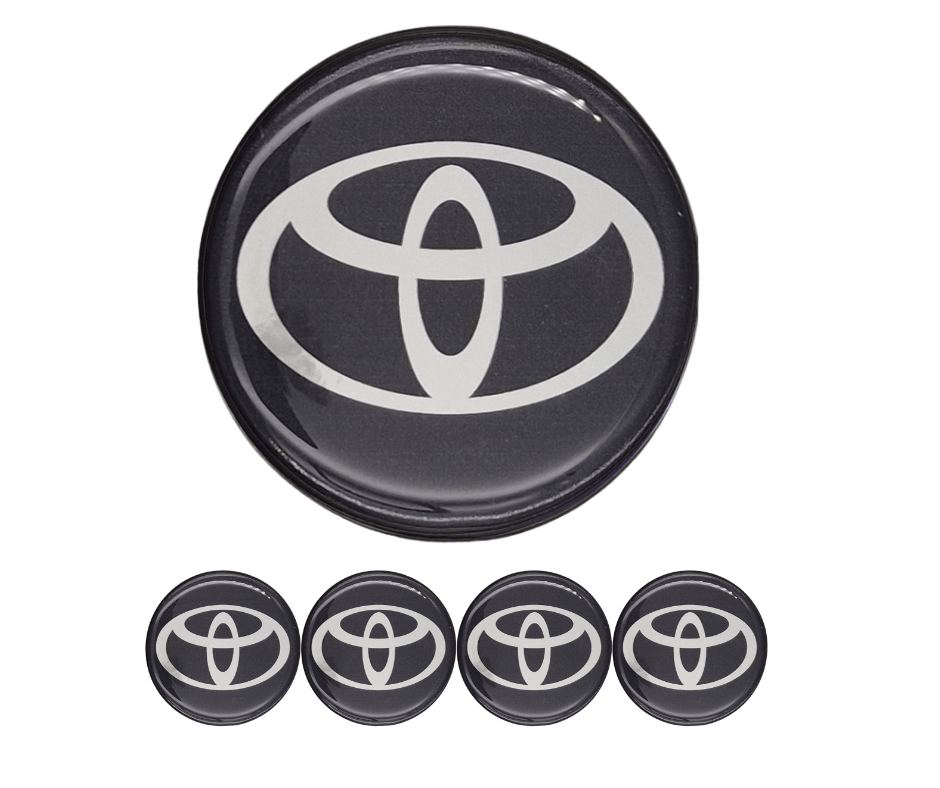 Emblematy TOYOTA Dekielki 55mm 60mm 4 szt Przyklejane, 3D Aluminiowe