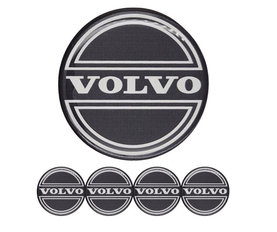Emblematy VOLVO starszy model Dekielki 55mm 60mm 4 szt Przyklejane, 3D Aluminiowe