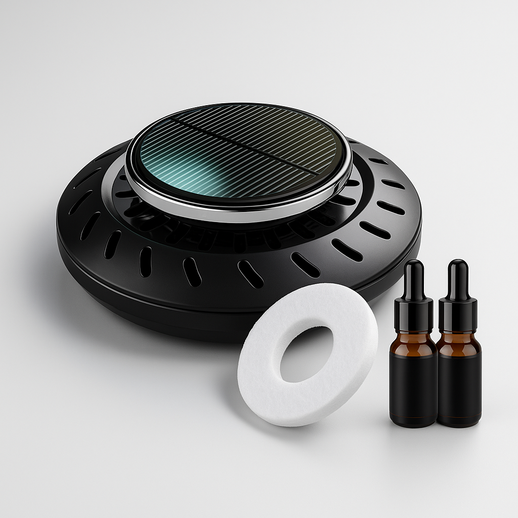 SAMOCHODOWY ODŚWIEŻACZ POWIETRZA OBROTOWY SOLARNY + 2 OLEJKI